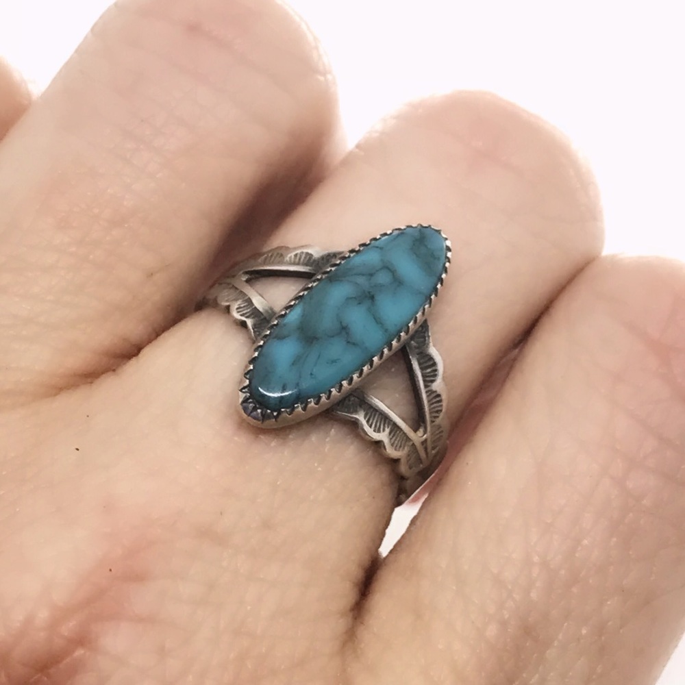🔥SOLD 925 Vintage Turquoise Southwestern Ring - Picture 2 of 8